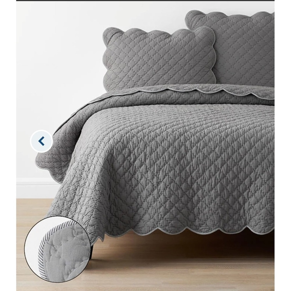 NEW! The Company Store Scallop Quilt Gray Twin TXL 100% Cotton 51489Q-TTXL-GRAY